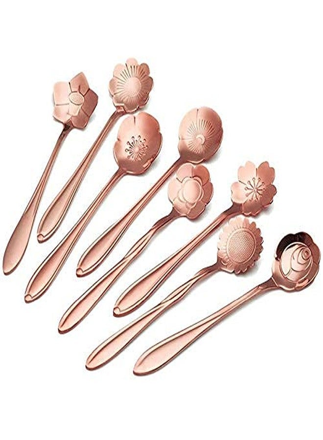 Litvibes Stainless Steel Creative Tableware Flower Dessert Spoon,Coffee Spoon,Sugar Spoon,Mixing Spoon,Tea Spoon,Stirring Spoon,Cake and Ice Cream Spoon,Stir bar Rose Gold Spoons -Set of 6 (Random) - Image 1